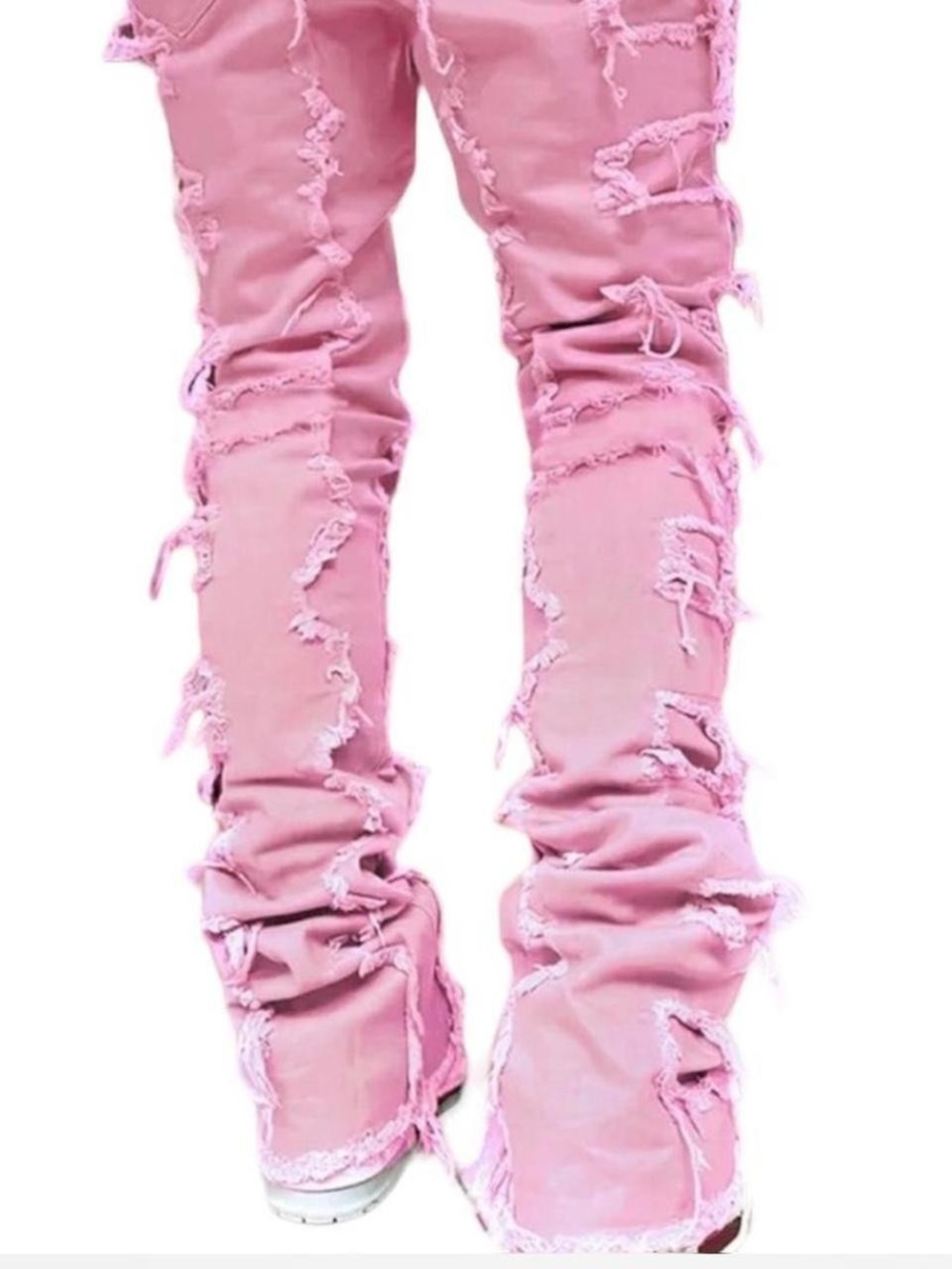 Women’s Stacked Distressed/Ripped Straight Leg Jeans - Pink. Size Juniors 4/6